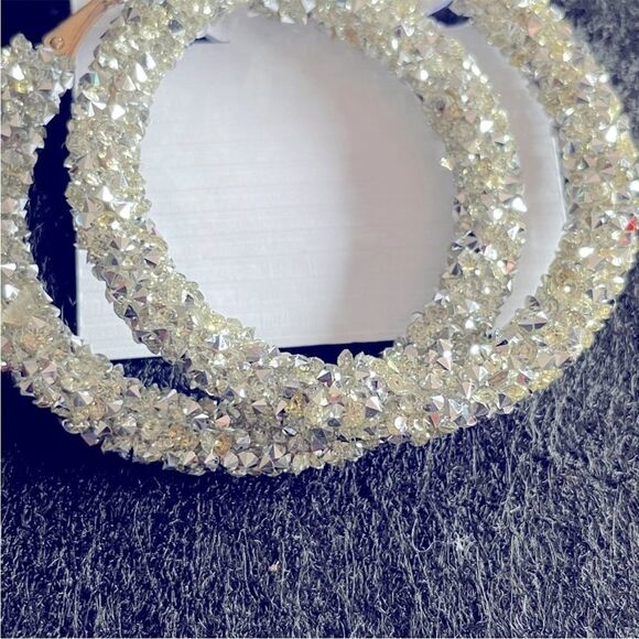 Rhinestone Hoop Earrings New Large 2” Brand New With Tags - Picture 2 of 2